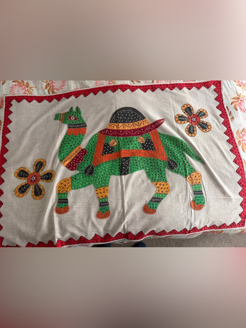 Vintage Handmade Appliqué Textile Wall Hanging – Purchased in Fez, Morocco
